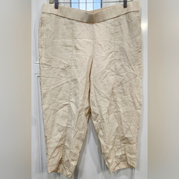 Eileen Fisher tan 100% organic cotton pull on ankle pants women's size XL - Picture 1 of 8
